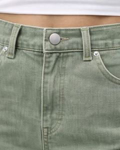 Jean cargo en denim vert olive taille haute à jambe large avec plusieurs poches, style urbain, coupe décontractée pour femme, personnalisable OEM - Product Image 3