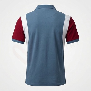เสื้อโปโลแขนสั้นผู้ชาย คอปก ตัดต่อสี ดีไซน์เรียบง่าย ทรงปกติ สีน้ำเงิน แดง ขาว - Product Image 2