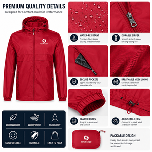 Custom <b>Packable</b> Hooded Windbreaker <b>Jacket</b> Lightweight Water Resistant Outdoor Running <b>Jacket</b> OEM Manufacturer Wholesale - Product Image 3