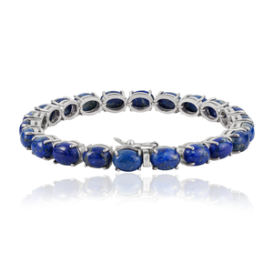 Bracelet tennis classique en argent 925 avec pierre précieuse lapis-lazuli de forme ovale, serti de griffes, unisexe, pour un usage quotidien, bijoux fins - Product Image 3