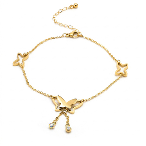 Chaîne de cheville tendance en argent plaqué moissanite, motif papillon bohème, pour femme, idéale pour l'été et la plage, bijou ajustable - Product Image 2
