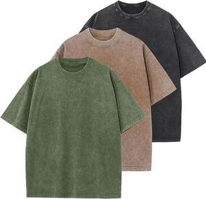 เสื้อยืดคอกลมแขนสั้นสีพื้นทรงโอเวอร์ไซส์ผ้าคอตตอน 100% หนัก 320 กรัม ซักย้อมแบบแอซิดวอช สไตล์วินเทจสำหรับผู้ชาย - Product Image 2