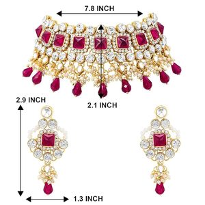 Conjunto de Collar, Pendientes y Diadema con Diseño de Flores Chapadas en Oro de 24K, Borlas de Perlas de Imitación, Piedras Rojas, Joyería para Mujer - Product Image 2