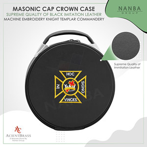 Limited Masonic Knights Templar Crown Cap Case Black Cross Emblem Freemason <b>Hat</b> Carrying <b>Box</b> Black Imitation Leather Zip Closure - Product Image 5