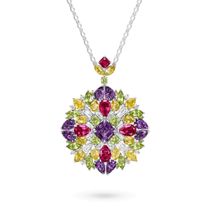 Collar con Colgante de Flor para Mujer, Plata 925, Bañado en Rodio, Amatista Multicolor, Cadena de Serpiente de Lujo, Joyería para Fiesta - Product Image 1