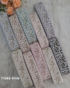 Ribete de Encaje Floral Bordado en Tonos Pastel con Trabajo de Hilo Decorativo para Vestidos Dupattas y Manualidades DIY - Product Image 4