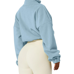 Chaqueta Corta de Forro Polar Azul Claro para Mujer, Cuello Alto, Hombros Caídos, Manga Larga, Estilo Oversize, Cierre Frontal con Cremallera, Color Sólido, OEM - Product Image 4