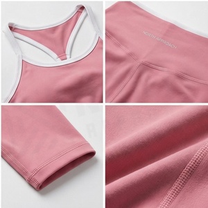 <b>Pink</b> 2 Piece Yoga Set Racerback <b>Crop</b> <b>Top</b> High Waist Full Length Leggings Seamless Sportswear Women's Activewear - Product Image 4