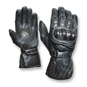 Gants de moto en cuir noir à doigts entiers avec paume en mesh et fermeture auto-agrippante - Product Image 2