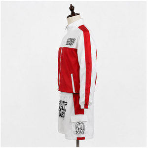custom Unisex Tracksuit <b>Red</b> White Color Blocking Full Sleeve Zipper Sporty Shorts Set Breathable Polyester Spring Wear - Product Image 3