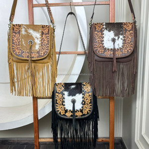 Nouveau Style occidental femmes usiné à la main en cuir épaule sac de messager à la mode véritable peau de vache grand bandoulière frange sacs à main - Product Image 4