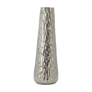 Vase de table moderne en métal architectural, fait main, finition argentée, 39 cm de hauteur, texture géométrique, décoration - Product Image 5