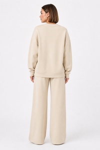 Conjunto de sudadera de cuello redondo para mujer, jersey de manga larga con pantalones cargo de pierna ancha y bolsillos, conjunto informal de dos piezas a juego - Product Image 4