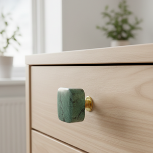 Bouton de meuble/tiroir carré minimaliste en marbre vert, quincaillerie en pierre naturelle 7 cm pour chambre, bar à domicile, cuisine - Product Image 5