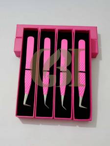 Pince à épiler pour extensions de cils 45/90 degrés, rose vif, métal, pointe en fibre de précision, anti-magnétique, anti-statique, 10 mm - Product Image 5