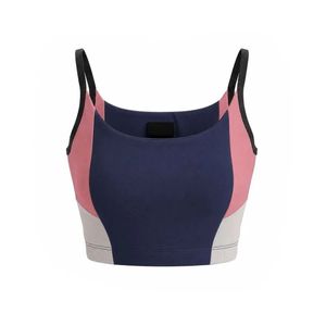 Top Deportivo Corto sin Mangas con Cuello Redondo para Mujer, Color Azul Marino y Rosa, Diseño de Bloques de Color, Ajustado, para Gimnasio, Entrenamiento, Fitness, Yoga - Product Image 1
