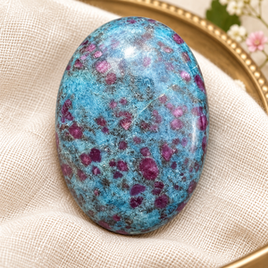 Pierre de palmier en zoïsite bleue rubis, ovale polie, en cristal, faite à la main, pour massage thérapeutique et décoration Feng Shui - Product Image 5