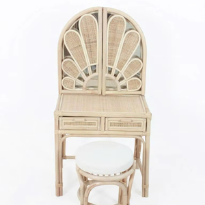 Juego de muebles decorativos infantiles hechos de ratán natural, hermoso tocador de estilo mediterráneo con espejo. - Product Image 1