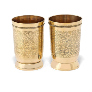 Verres à vin et à jus en verre et laiton, motif floral artisanal, design élégant de qualité supérieure, vente en gros - Product Image 4