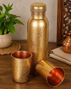 Gourde ayurvédique en cuivre anti-fuite au design classique, ensemble de bouteilles portables pour le yoga et la maison - Product Image 4