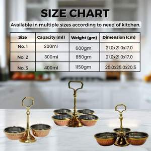 Wholesaler 4 Compartment Handmade Steel Copper 3 Bowl Classic Design Dishwasher Safe Eco-Friendly <b>Serving</b> <b>Set</b> with Stand - Product Image 5