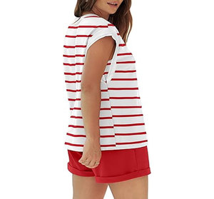 Conjuntos de 2 piezas de algodón satinado 100% para mujer, informales, de verano, con encaje, botones en el tobillo, cuello redondo, manga corta, atléticos para exteriores, venta al por mayor - Product Image 2