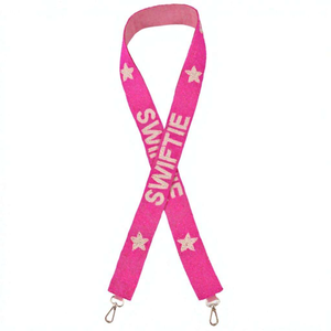 Textile Swiftie <b>Pink</b> Embroidered <b>Purse</b> Strap Beld Fancy Stars Metal Hooks Stylish Handmade Design Personalized Accessory for Bag - Product Image 1