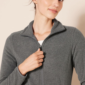 Veste polaire zippée intégrale pour femme, gris uni, col montant, manches longues, respirante, en polyester tricoté, imperméable, légère, hiver - Product Image 6