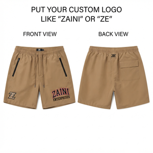 Shorts coupe-vent en polyester Taslon 140 GSM pour homme, couleur kaki, séchage rapide, résistant à l'eau, broderie personnalisée, impression à l'écran, étiquette tissée - Product Image 1