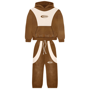 Trending Custom Screen Printing Tracksuit 100%cotton Fleece ACID Wash Vintage Sweatsuit Baggy Flare Sweatpants Pullover Hoodie - Product Image 1