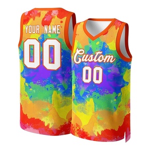 Maillot de basket personnalisé imprimé par sublimation, dégradé de couleurs, col en V, sans manches, en maille 100% polyester, unisexe, adulte, coupe classique - Product Image 2