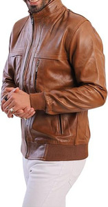 Chaqueta de Cuero Genuino Marrón Personalizada de Alta Calidad al por Mayor para Hombre, Chaqueta de Invierno con Logotipo Personalizado OEM a la Moda - Product Image 2