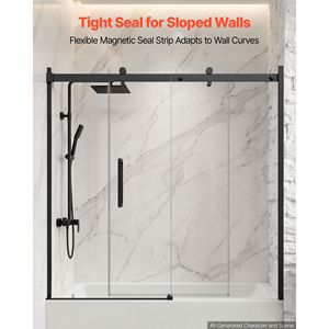 Puerta Corredera Semi-Frameless para Bañera/Ducha, 60'' de Ancho x 60'' de Alto, Vidrio Templado Transparente de 5/16'', Negro - Product Image 4