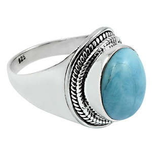 แหวนเงินแท้ 925 ขายดี ประดับด้วยพลอยลาริมาร์ ฝังแบบ Bezel ราคาขายส่ง เครื่องประดับสไตล์โบฮีเมียน - Product Image 1