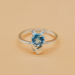 Natural <b>Blue</b> Topaz Cat <b>Ring</b> 925 Sterling Silver Handmade <b>Blue</b> Gemstone Adjustable Statement <b>Ring</b> for Women - Product Image 3
