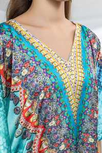 Hot Sale Designer Turkish Style <b>Kaftan</b> Kurta Women Polyester Handmade Batwing Sleeves V Neck Regular Fit Flared Hem Ramadan - Product Image 3