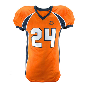 Uniforme de football américain personnalisé, maillot orange avec le numéro 24 et pantalon beige pour hommes adultes, matière polyester respirante - Product Image 2