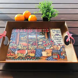 Plateau de service en bois naturel de haute qualité Plateau de restauration rapide avec plateau de service de table - Product Image 1