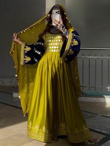 Afghan Kuchi Tribal Women Frock Chiffon Acrylic Cashmere Formal Wedding Bridal <b>Dress</b> Lace Decoration Breathable Plain Dyed - Product Image 6