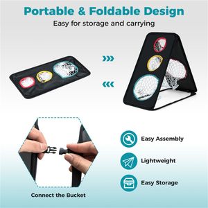 Rete da Golf Portatile a Doppia Faccia per Chipping, 5 Zone Bersaglio, Tessuto Oxford 420D, Logo Personalizzabile, Nera, per Allenamento a Casa, Mano Sinistra - Product Image 5