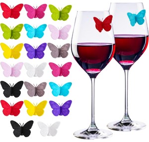 Ensemble de 6 breloques pour verres à vin en silicone coloré en forme de papillon, accessoires de bar réutilisables pour décorations de verres à vin - Product Image 1
