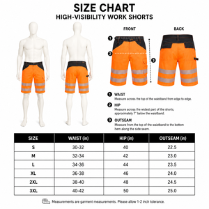 Pantalones cortos de trabajo reflectantes personalizados en naranja fluorescente, negro y plateado para hombre, con múltiples bolsillos, duraderos, ropa de trabajo de verano, pantalones cortos de alta visibilidad. - Product Image 6