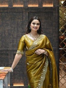 BT 444 HEAVY FANDY SATIN SILK WITH ZARI AND SEQUENCE WORK - Product Image 1