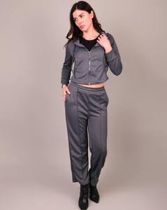 Custom Womens <b>White</b> Black Velvet Tracksuit Full Zip Jacket Wide Leg Pants Athletic Sportswear Training Jogging Matching <b>Set</b> - Product Image 2