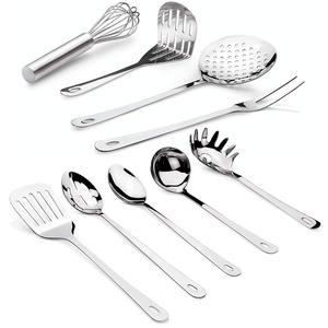 Ensemble professionnel de spatules et cuillères à pâtes modernes en acier inoxydable 304 de grande taille, manche long, plaqué argent, compatible lave-vaisselle - Product Image 1