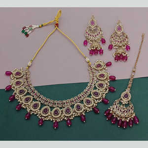 Juego de collar de cuentas y piedras Kundan chapadas en oro, joyería de moda 10581248DPU - Product Image 1