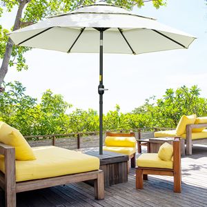 Ombrellone da Patio Beige a 3 Livelli con Manovella e Pulsante di Inclinazione per Terrazza e Giardino, Raggio di 2,7 m, Ideale per Cortili e Palestre - Product Image 2