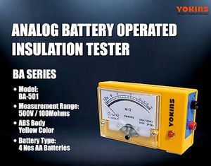 Testeur d'isolation analogique BA-501 500V 100MΩ Fonctionnant sur piles |   Fabriqué en Inde |   Haute précision ±5% |   Testeur IR pour moteur - Product Image 2