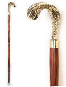 <b>Antique</b> brass and wooden <b>walking</b> cane with carved handle for luxury gentleman style and classic support - Product Image 2