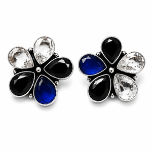 Wholesale Supplier Antique Silver-Plated Flower Drop Earrings Bezel Set Natural Blue Stone Design for Women Bulk Wholesale MOQ - Product Image 1